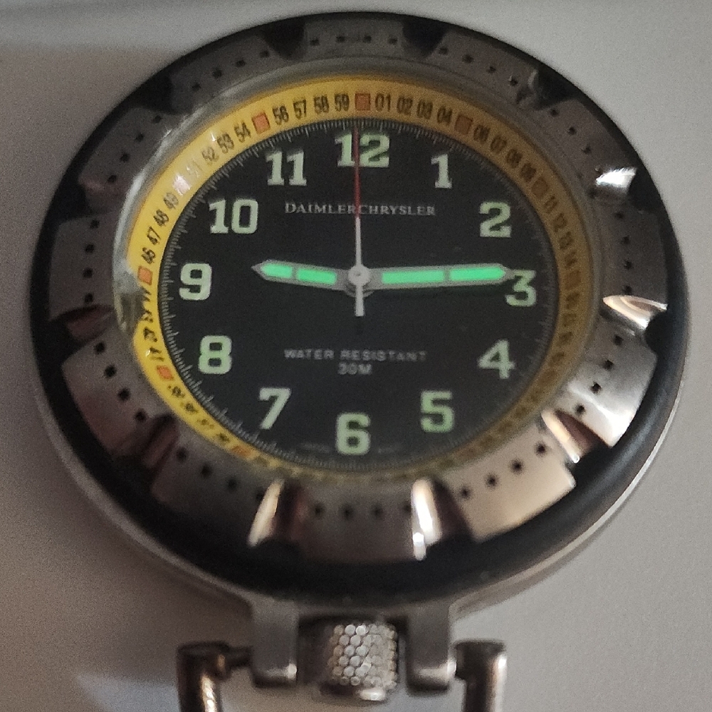 Daimler Chrysler vintage Keychain pocket watch Black Yellow water resistant 30m